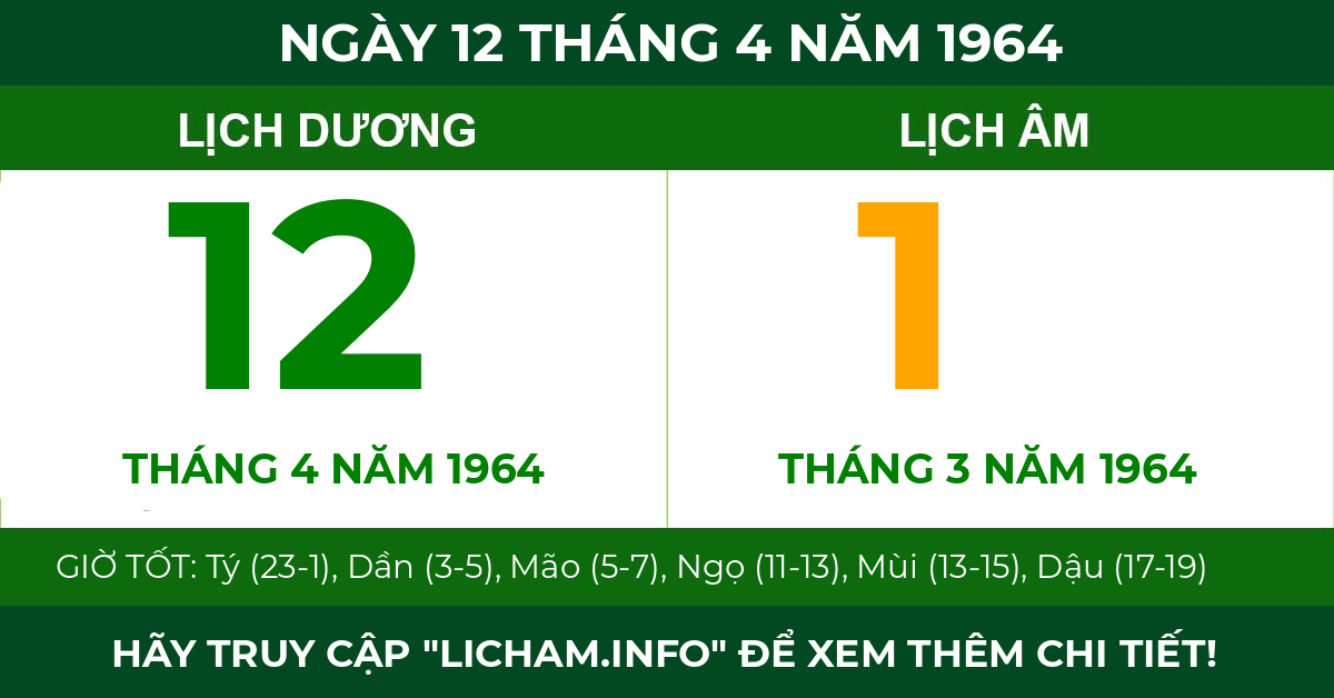 lịch âm ngày 12 tháng 4 năm 1964