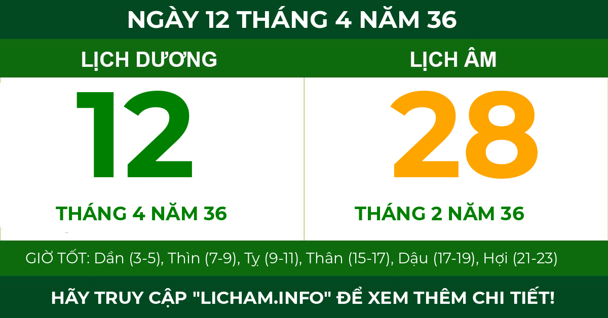 lịch âm ngày 12 tháng 4 năm 36
