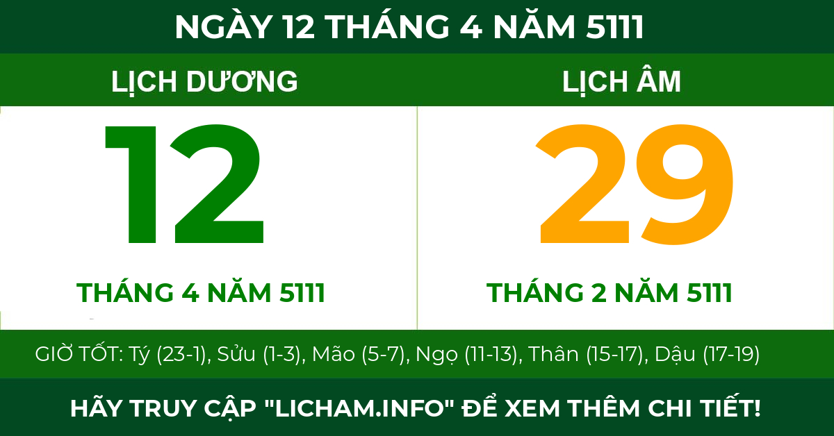 lịch âm ngày 12 tháng 4 năm 5111