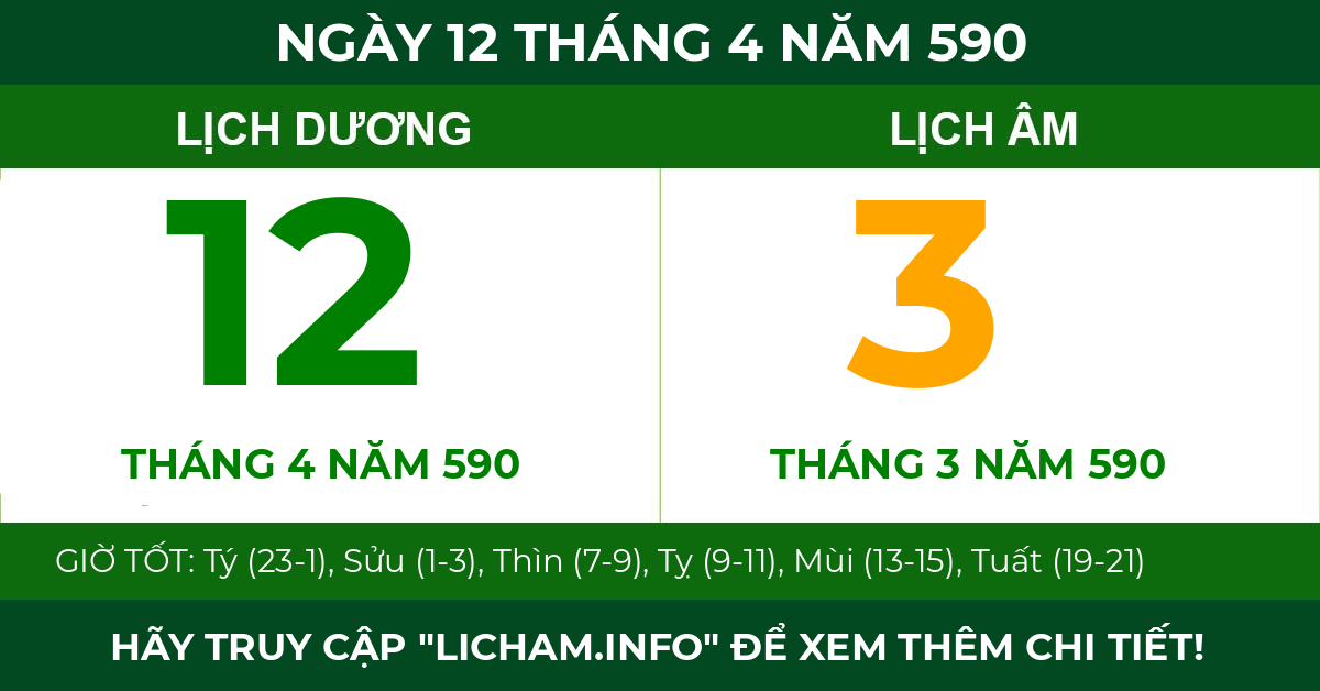 lịch âm ngày 12 tháng 4 năm 590