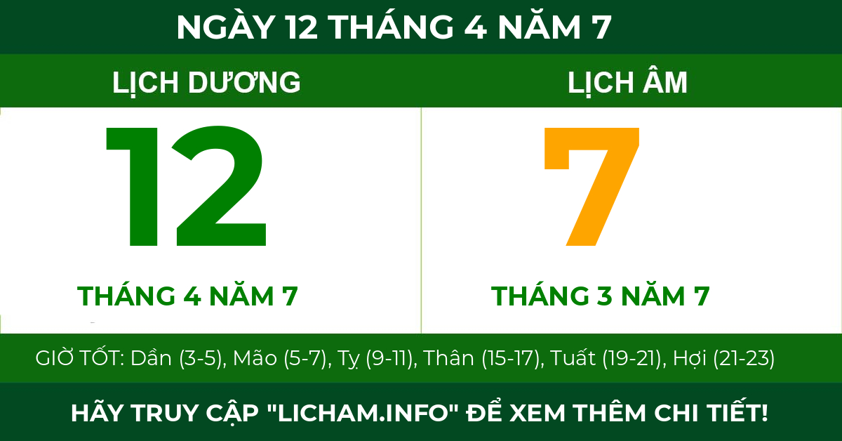 lịch âm ngày 12 tháng 4 năm 7