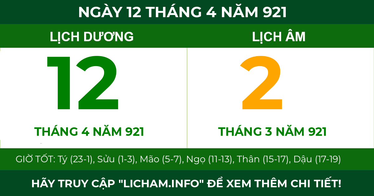 lịch âm ngày 12 tháng 4 năm 921