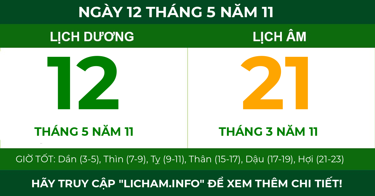 lịch âm ngày 12 tháng 5 năm 11