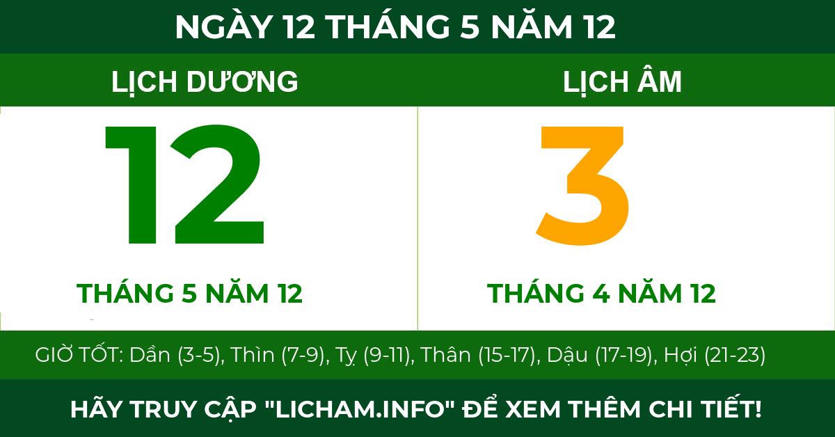lịch âm ngày 12 tháng 5 năm 12