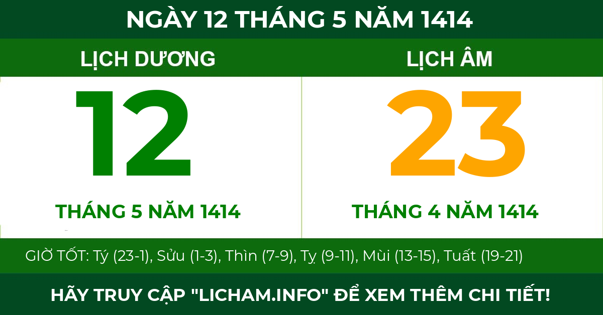 lịch âm ngày 12 tháng 5 năm 1414