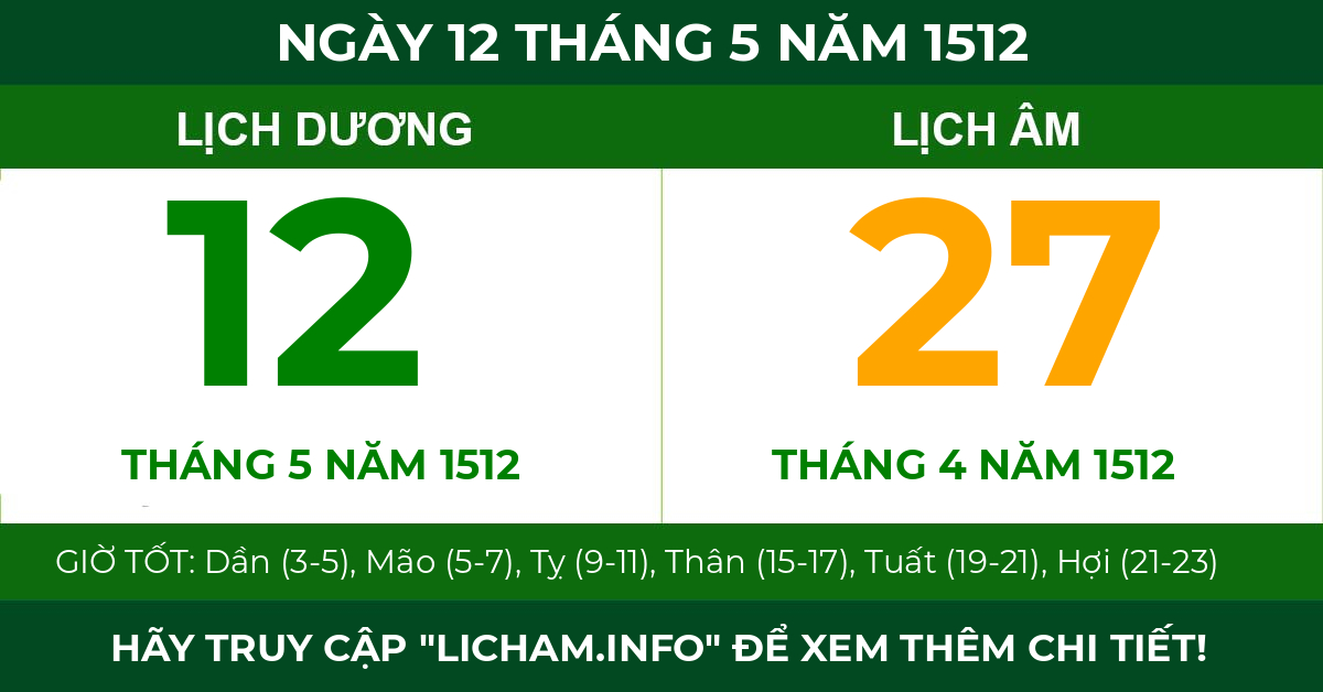 lịch âm ngày 12 tháng 5 năm 1512