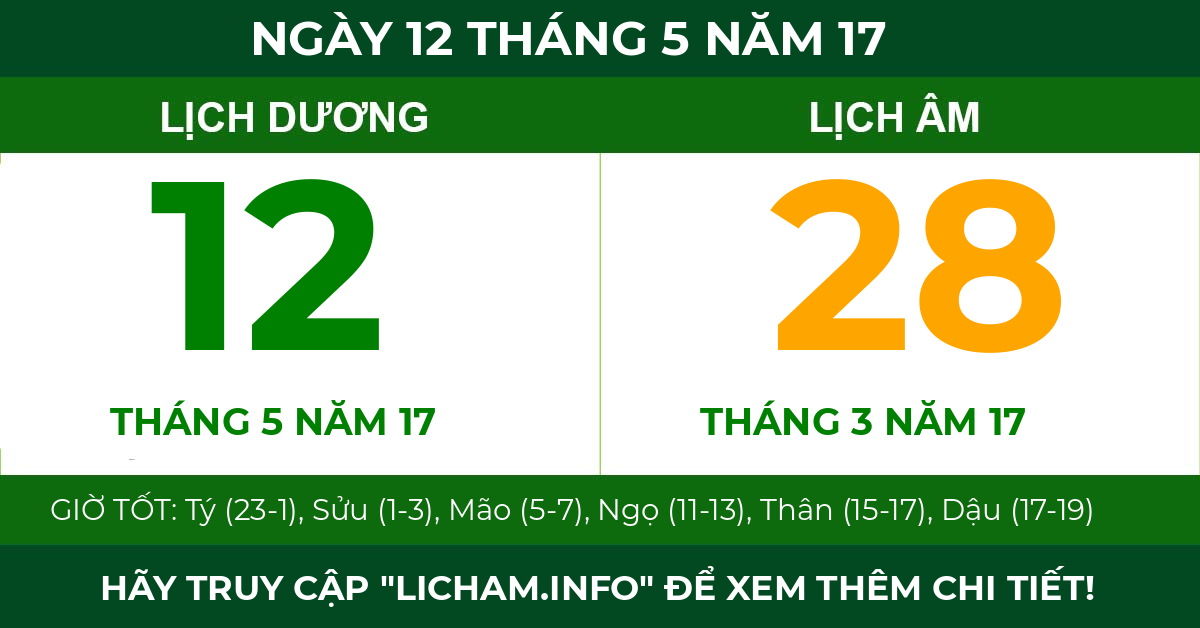 lịch âm ngày 12 tháng 5 năm 17