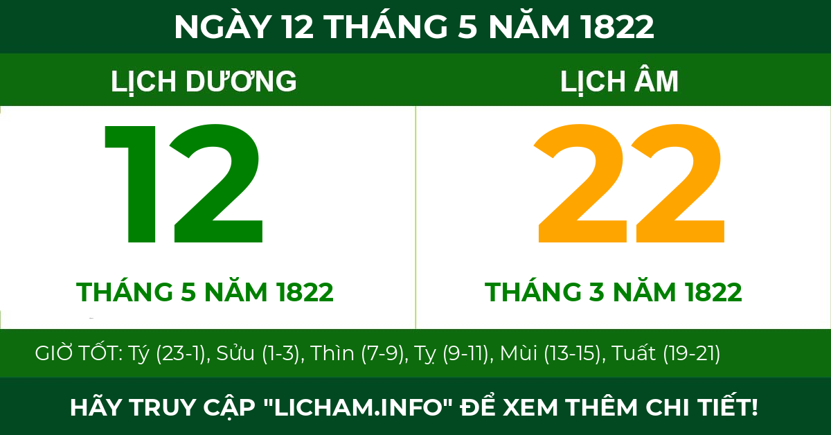 lịch âm ngày 12 tháng 5 năm 1822