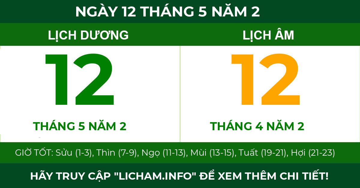 lịch âm ngày 12 tháng 5 năm 2