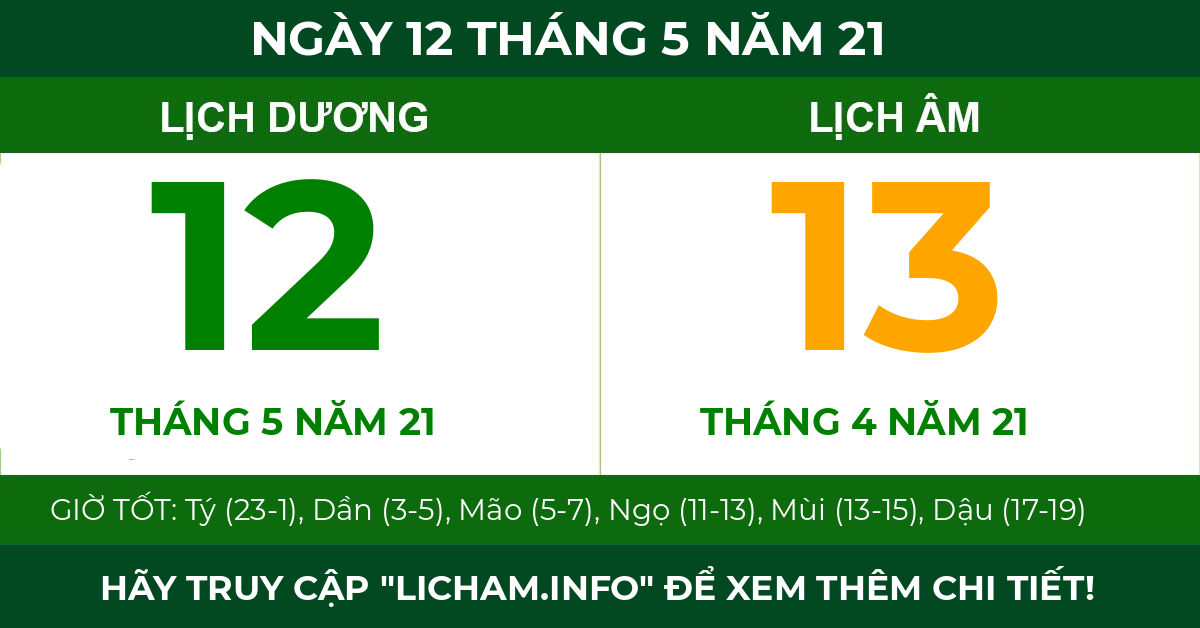 lịch âm ngày 12 tháng 5 năm 21