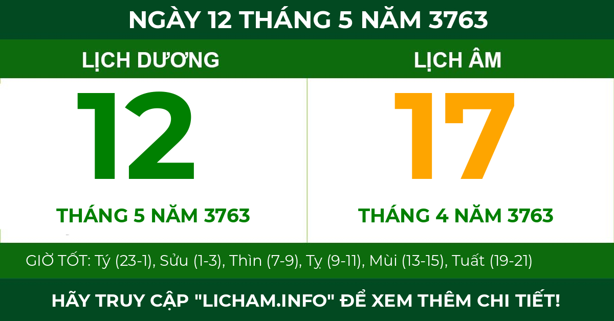 lịch âm ngày 12 tháng 5 năm 3763