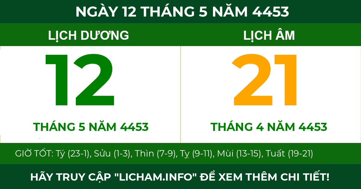 lịch âm ngày 12 tháng 5 năm 4453