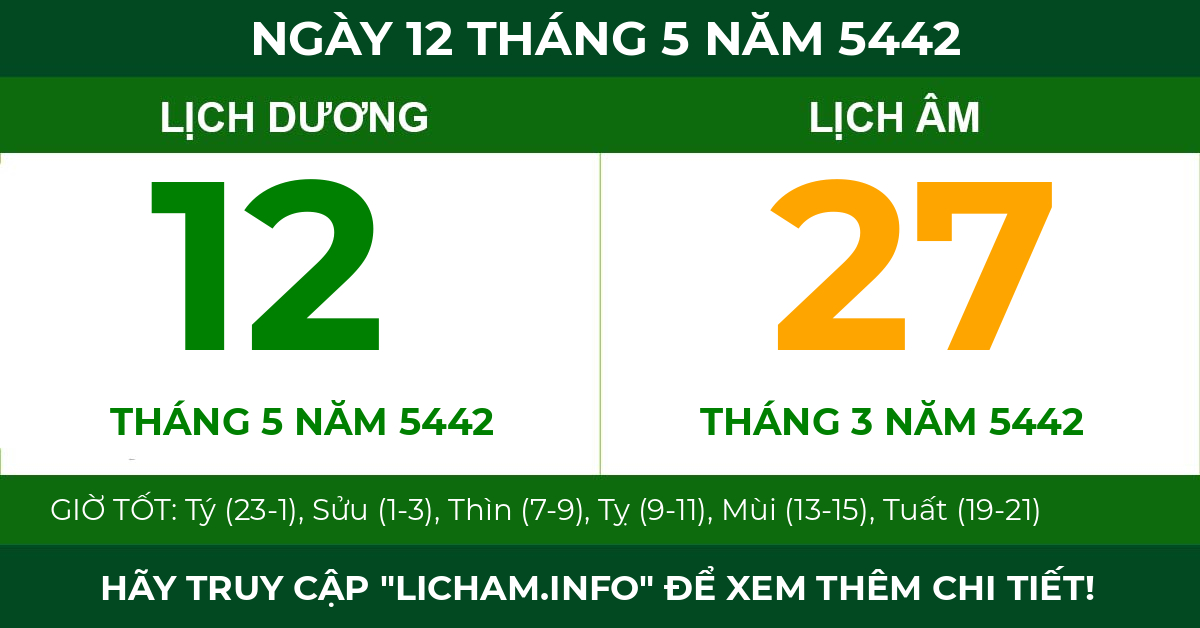 lịch âm ngày 12 tháng 5 năm 5442