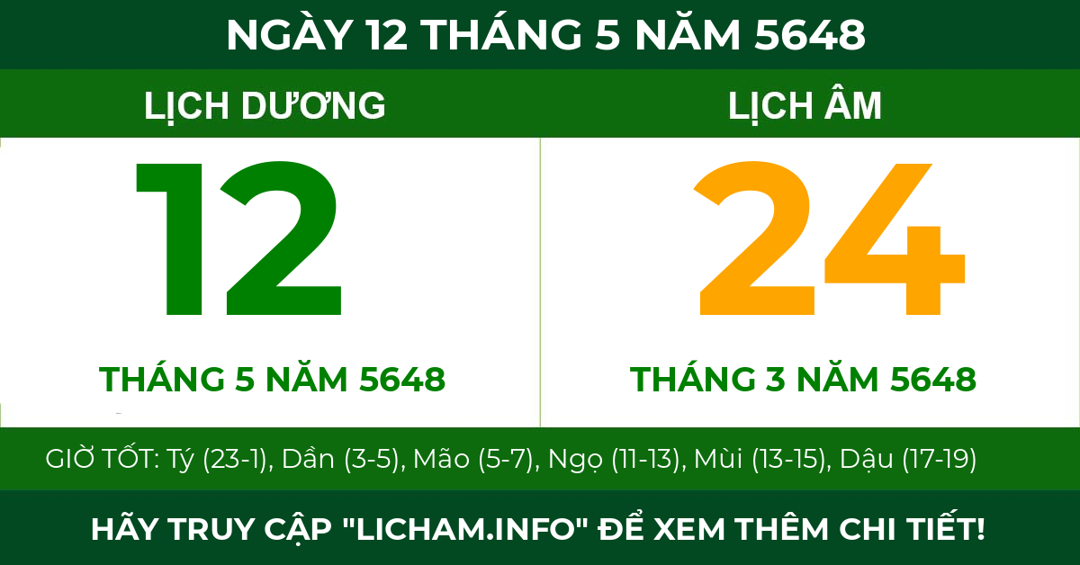 lịch âm ngày 12 tháng 5 năm 5648