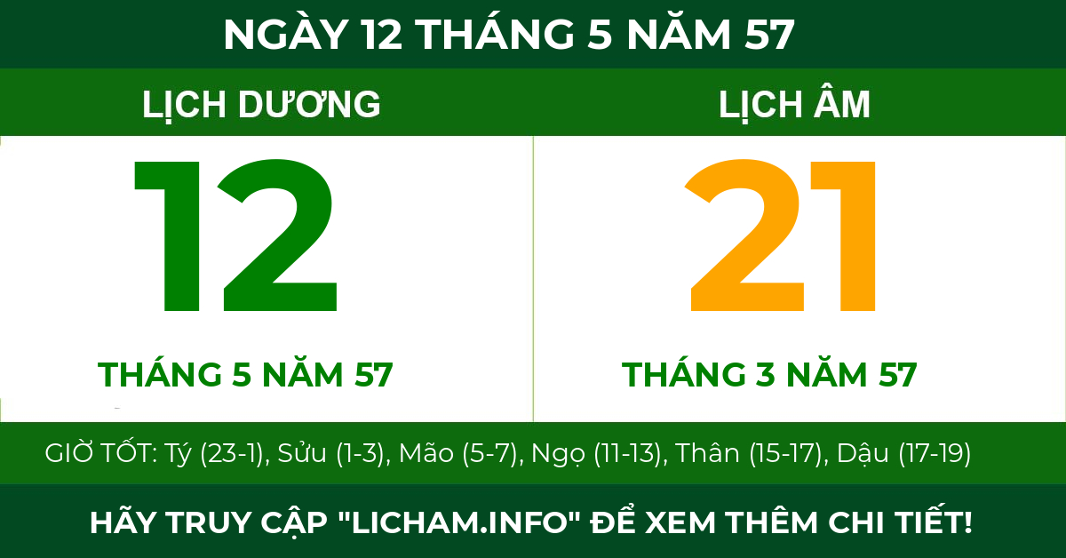 lịch âm ngày 12 tháng 5 năm 57