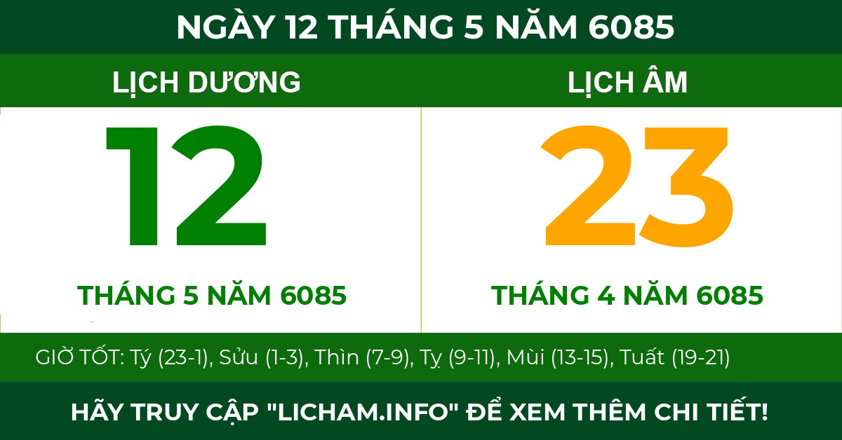 lịch âm ngày 12 tháng 5 năm 6085