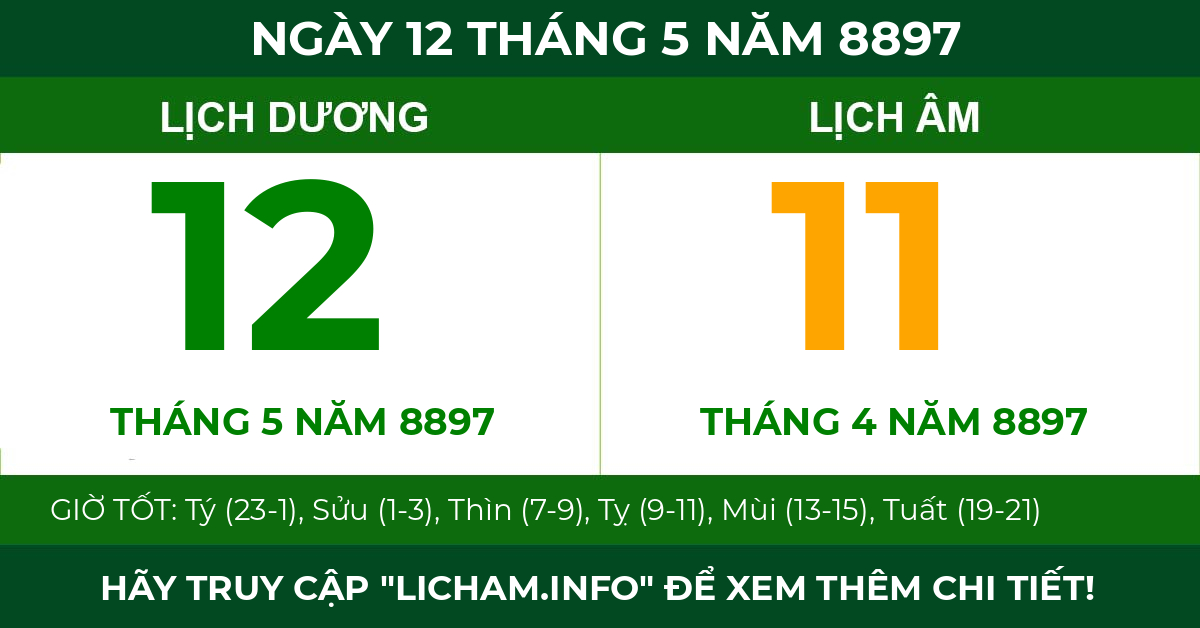 lịch âm ngày 12 tháng 5 năm 8897