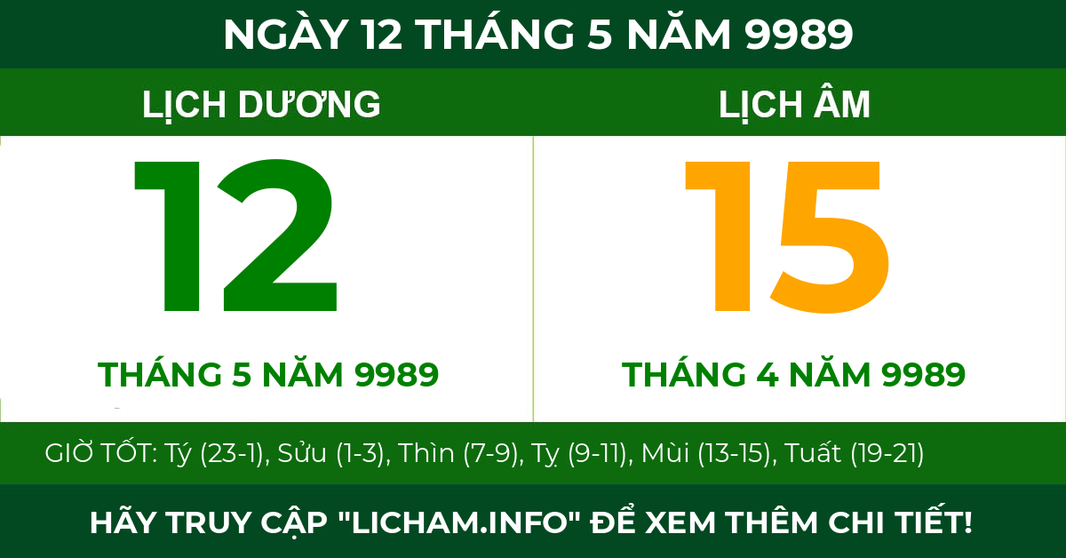 lịch âm ngày 12 tháng 5 năm 9989