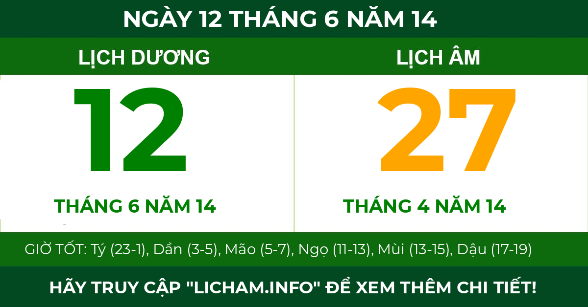 lịch âm ngày 12 tháng 6 năm 14