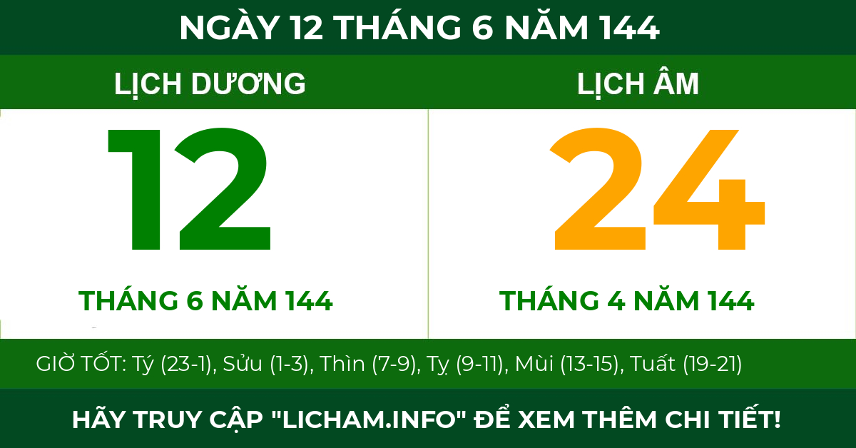 lịch âm ngày 12 tháng 6 năm 144