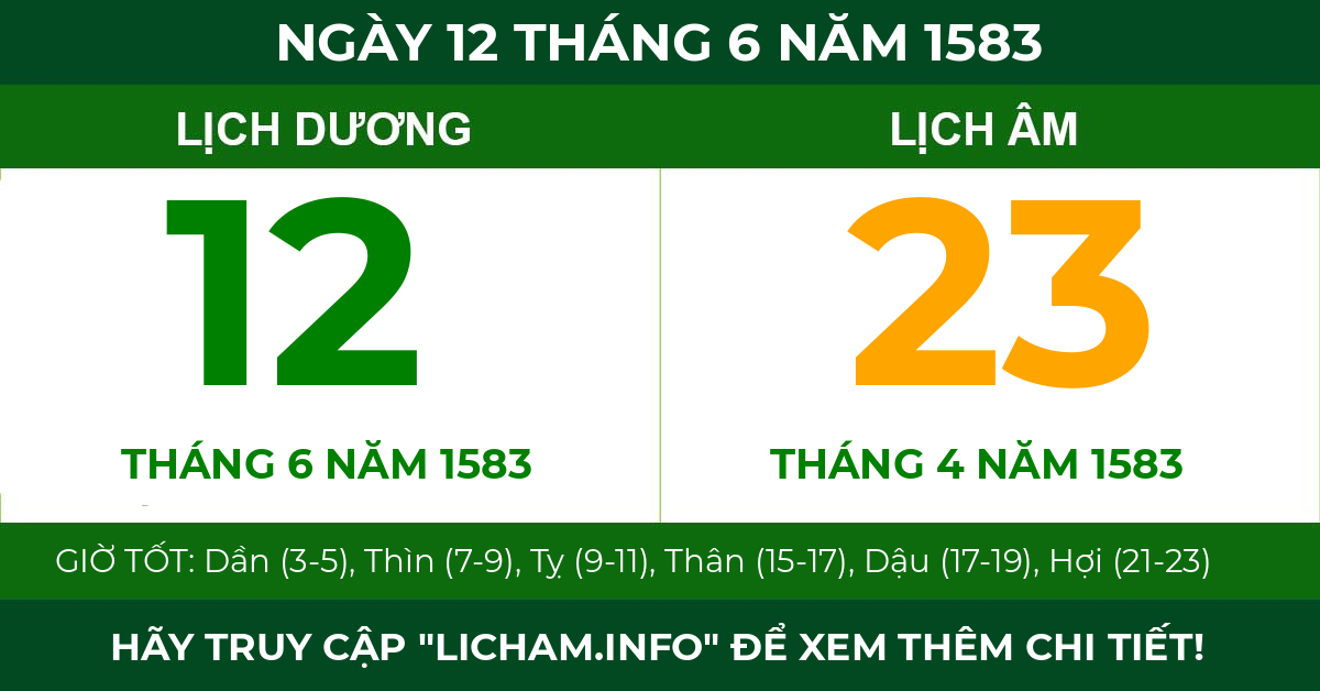 lịch âm ngày 12 tháng 6 năm 1583