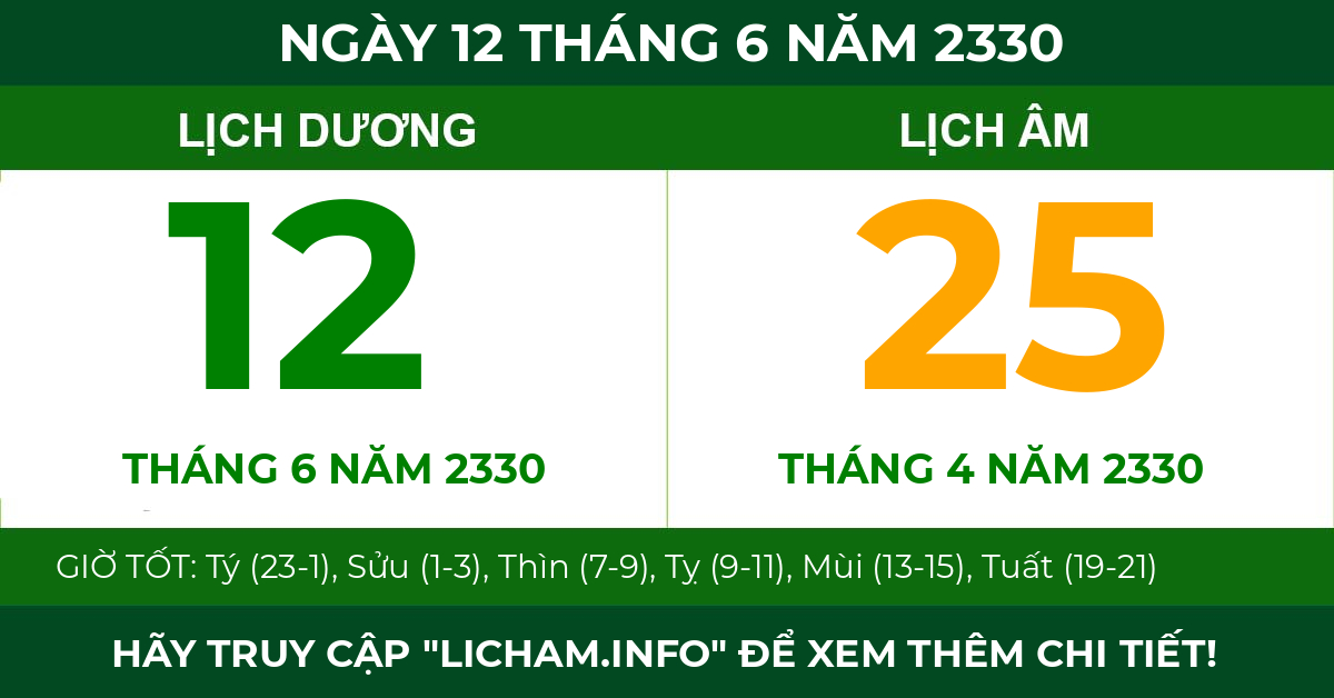 lịch âm ngày 12 tháng 6 năm 2330