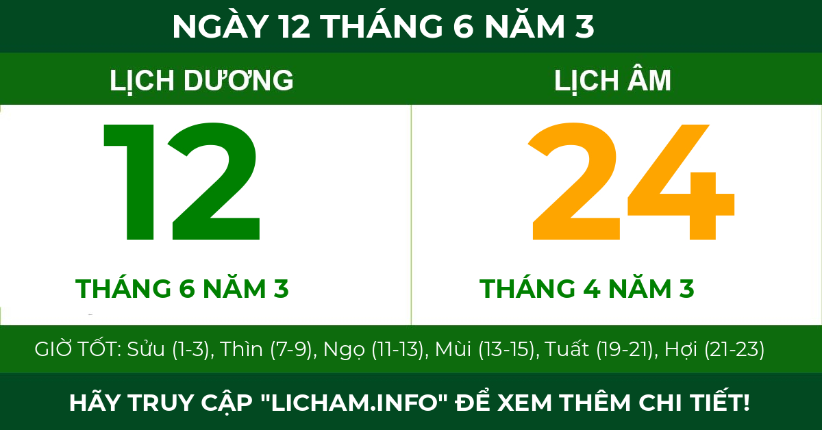 lịch âm ngày 12 tháng 6 năm 3