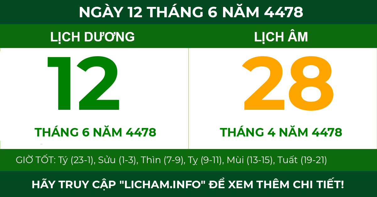 lịch âm ngày 12 tháng 6 năm 4478