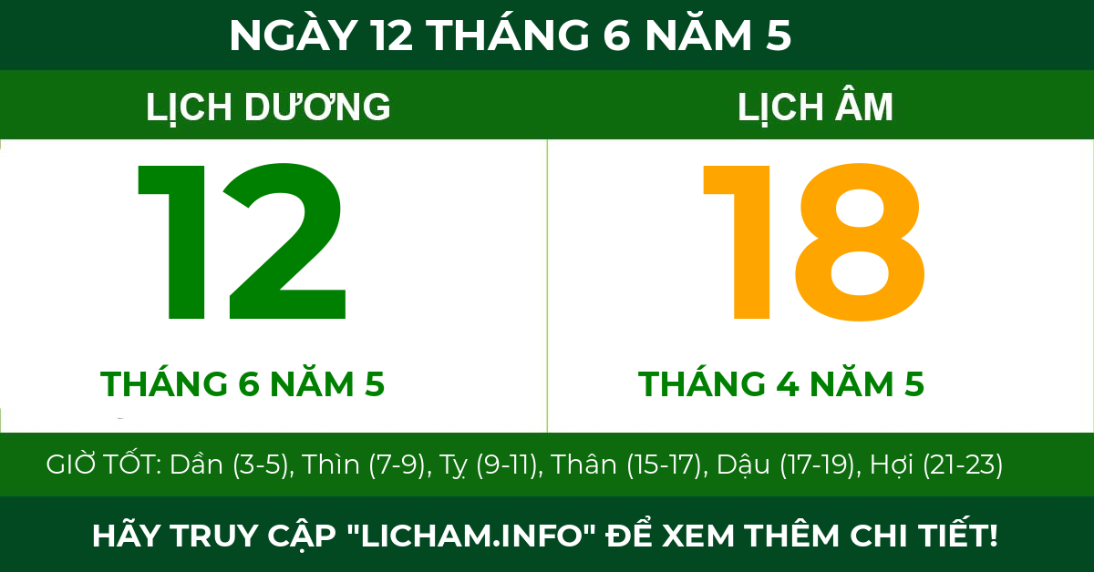 lịch âm ngày 12 tháng 6 năm 5