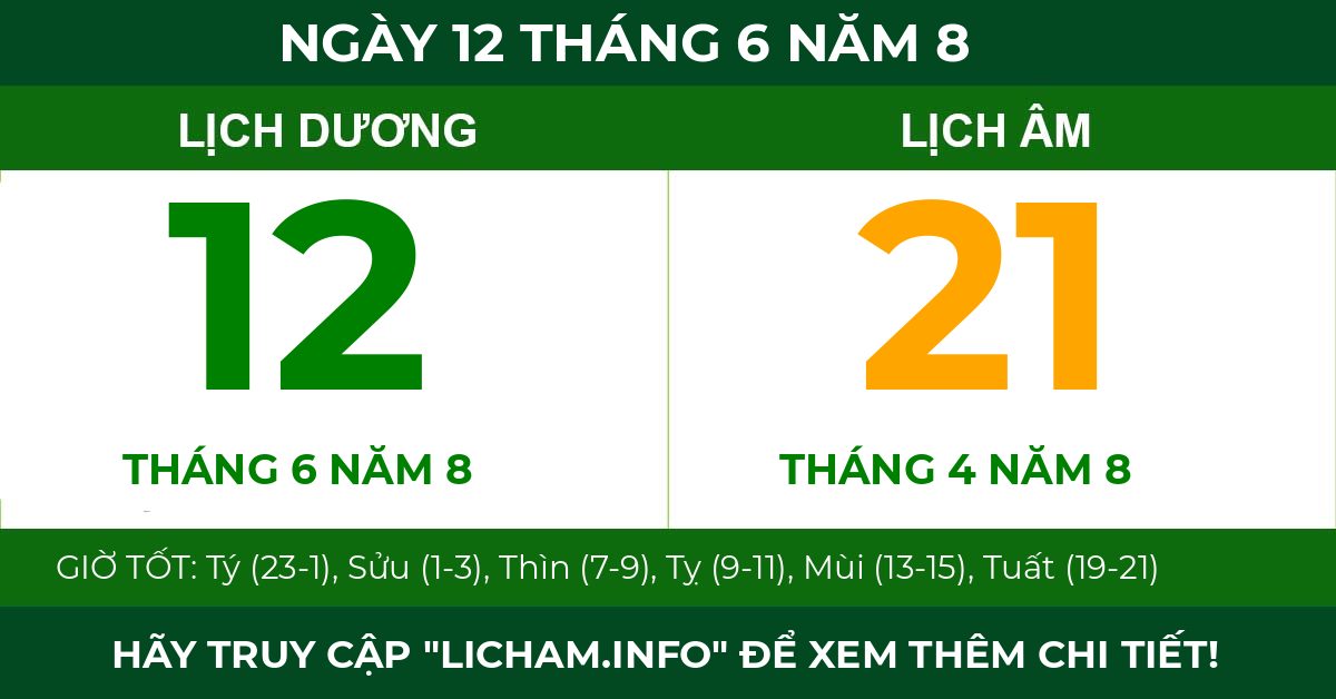 lịch âm ngày 12 tháng 6 năm 8