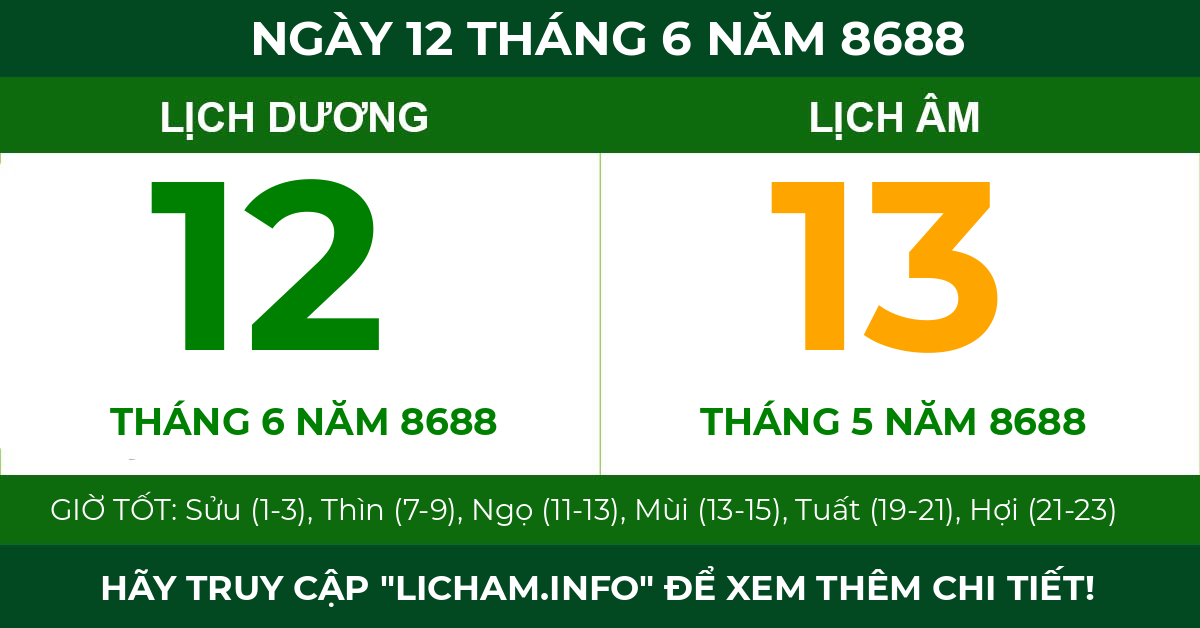 lịch âm ngày 12 tháng 6 năm 8688