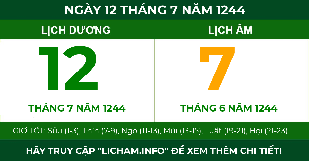 lịch âm ngày 12 tháng 7 năm 1244