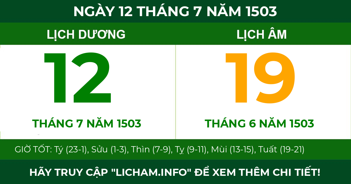 lịch âm ngày 12 tháng 7 năm 1503