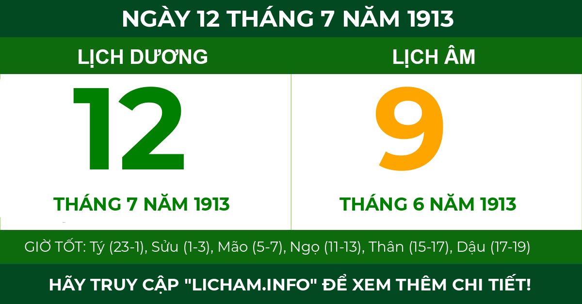 lịch âm ngày 12 tháng 7 năm 1913