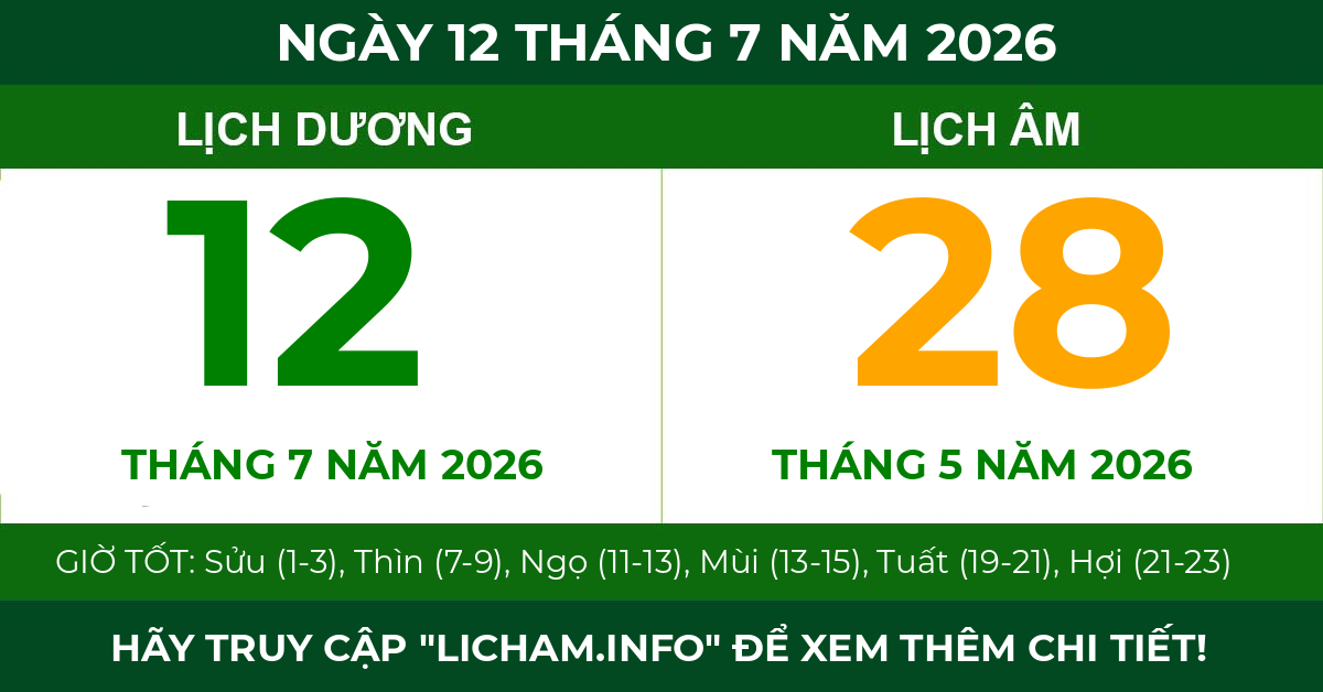 lịch âm ngày 12 tháng 7 năm 2026