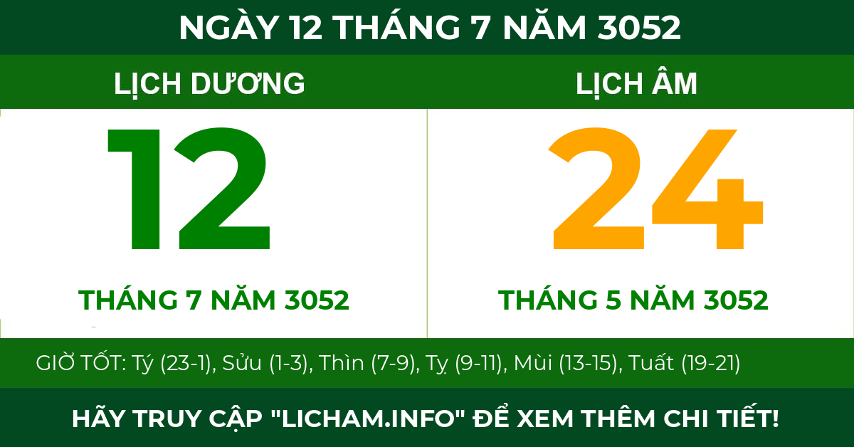 lịch âm ngày 12 tháng 7 năm 3052