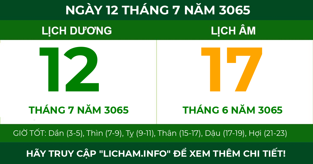lịch âm ngày 12 tháng 7 năm 3065