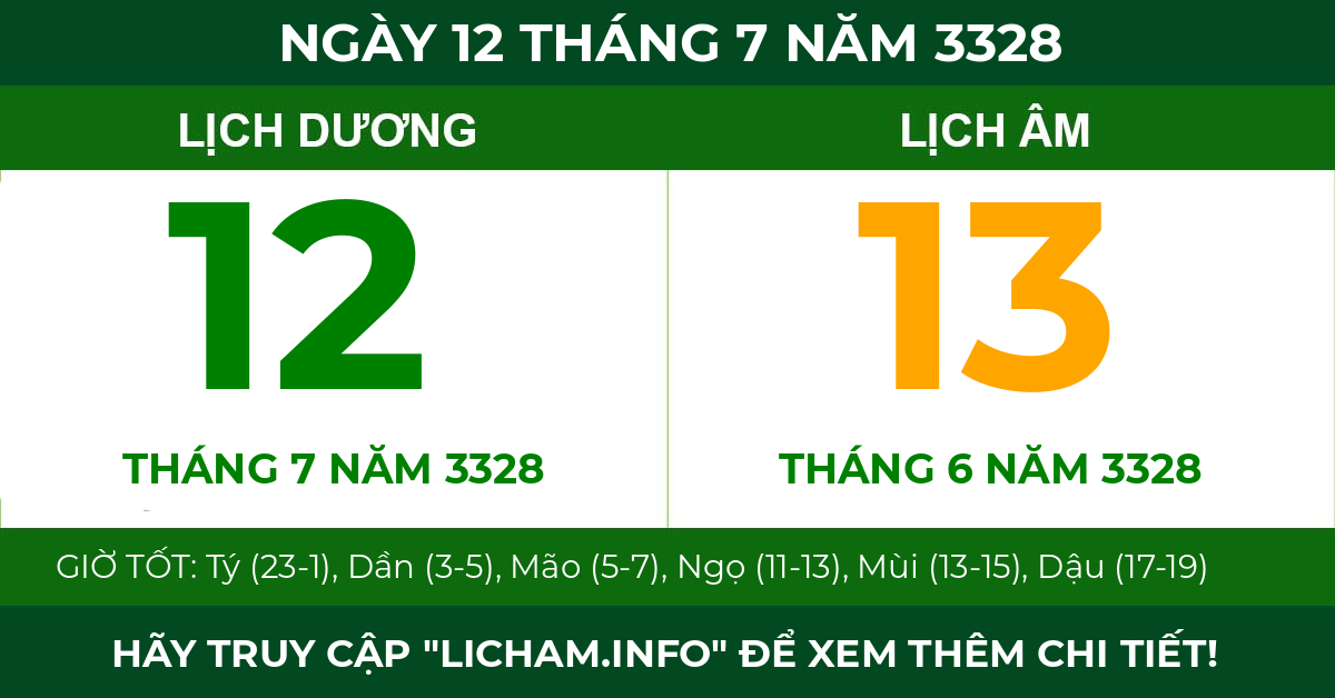 lịch âm ngày 12 tháng 7 năm 3328