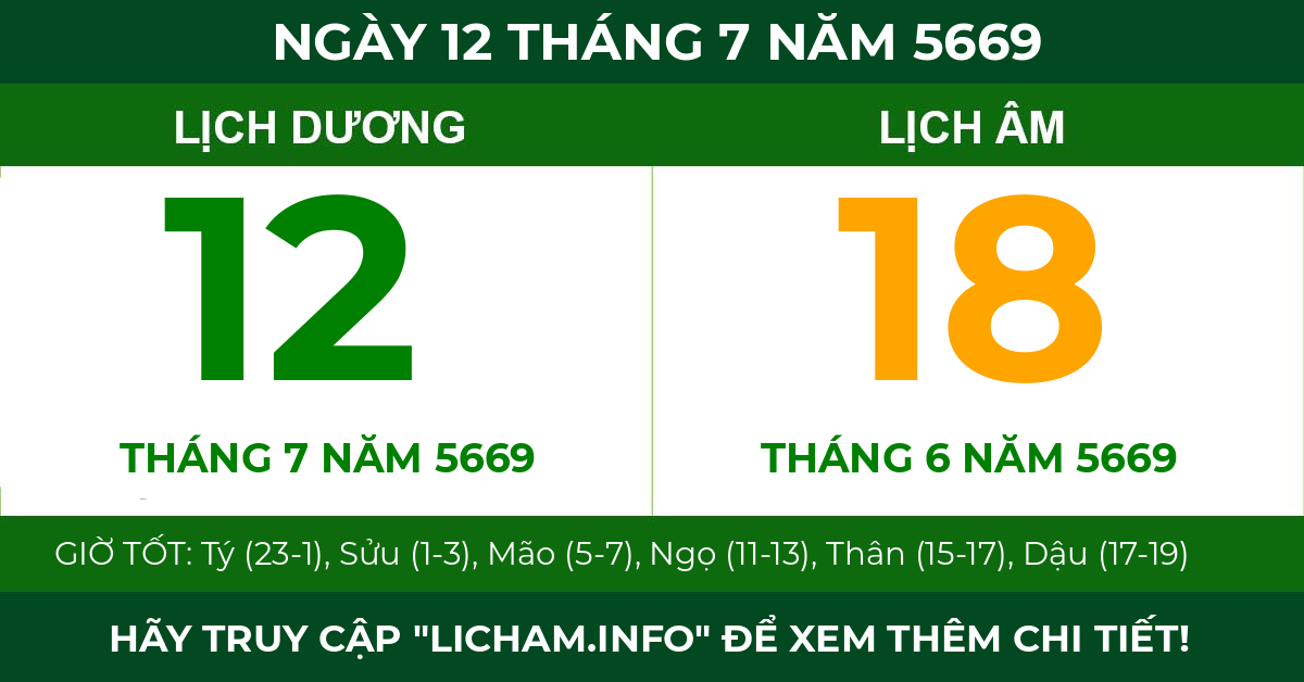 lịch âm ngày 12 tháng 7 năm 5669