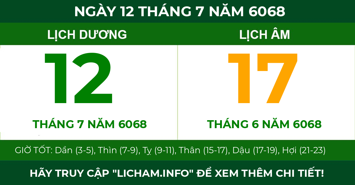lịch âm ngày 12 tháng 7 năm 6068