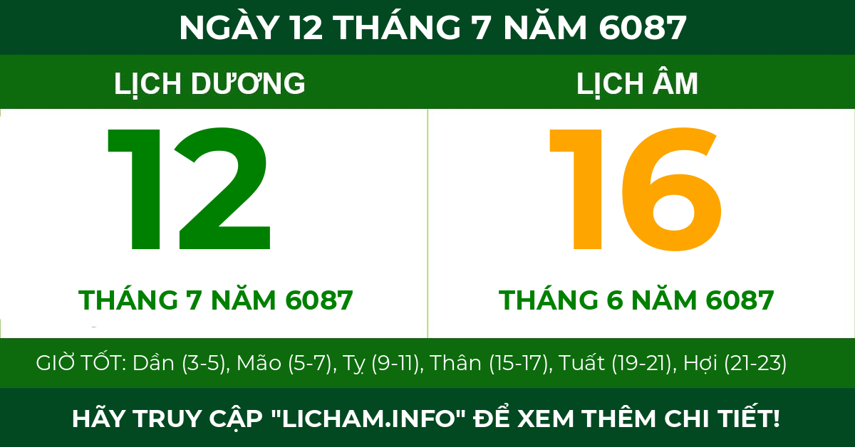 lịch âm ngày 12 tháng 7 năm 6087