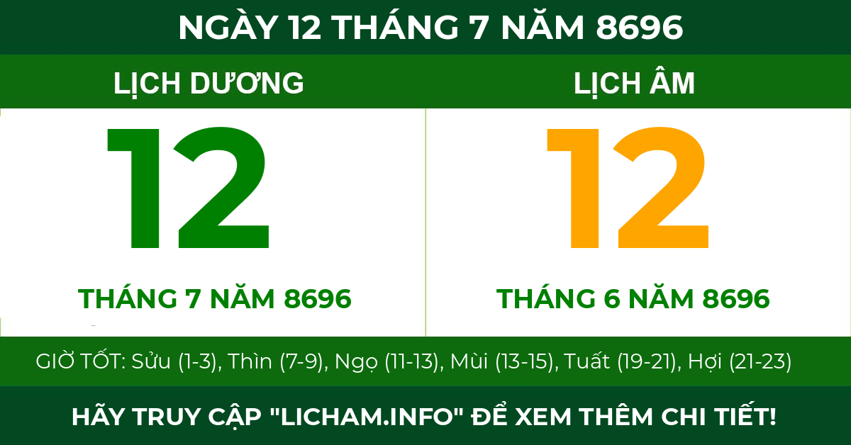 lịch âm ngày 12 tháng 7 năm 8696