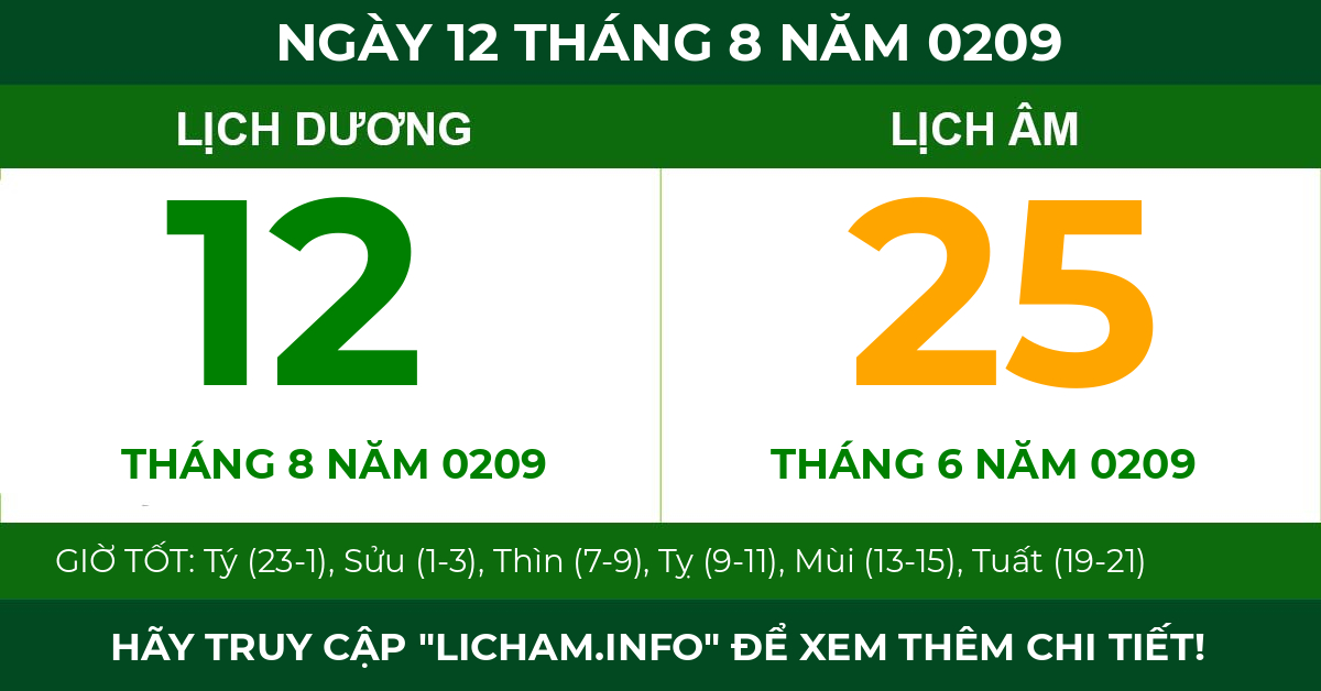 lịch âm ngày 12 tháng 8 năm 0209