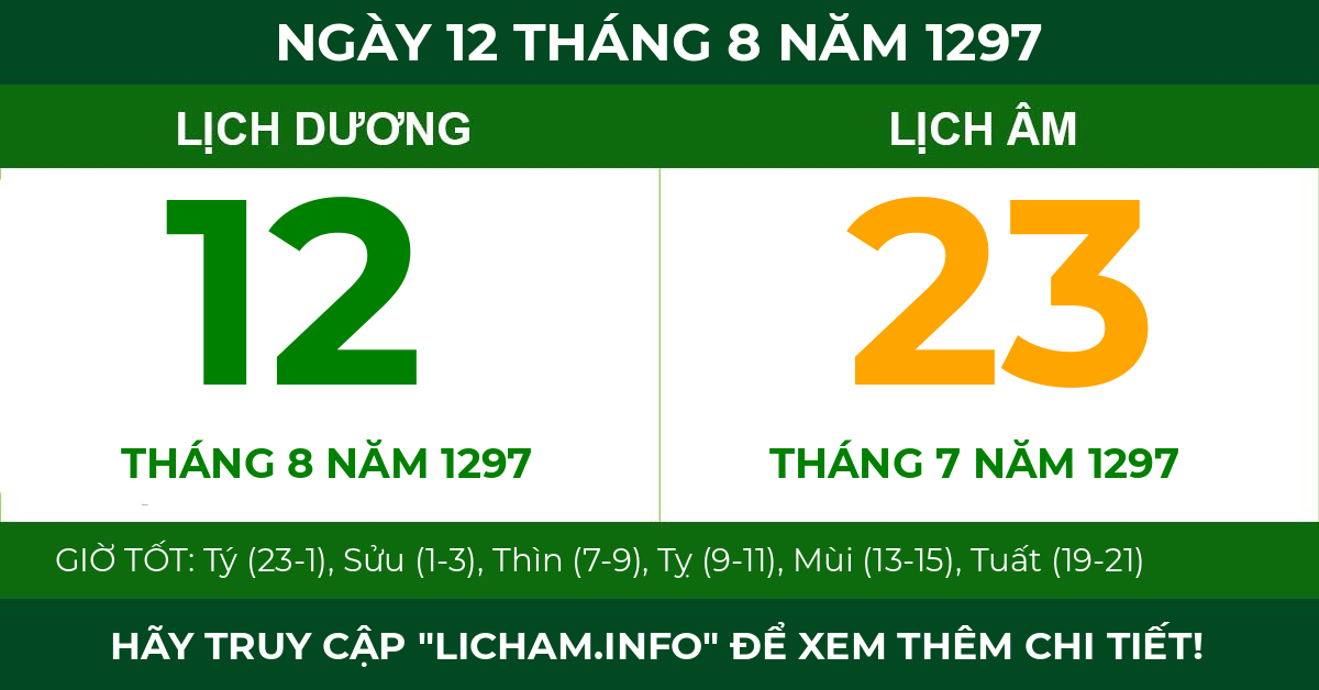 lịch âm ngày 12 tháng 8 năm 1297