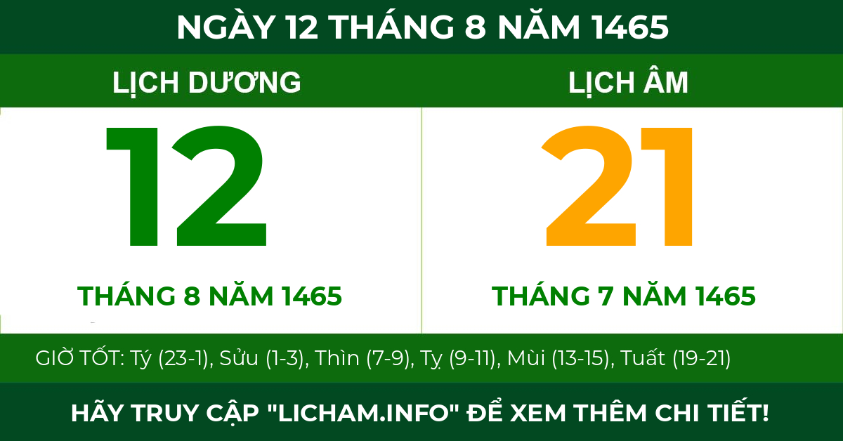 lịch âm ngày 12 tháng 8 năm 1465