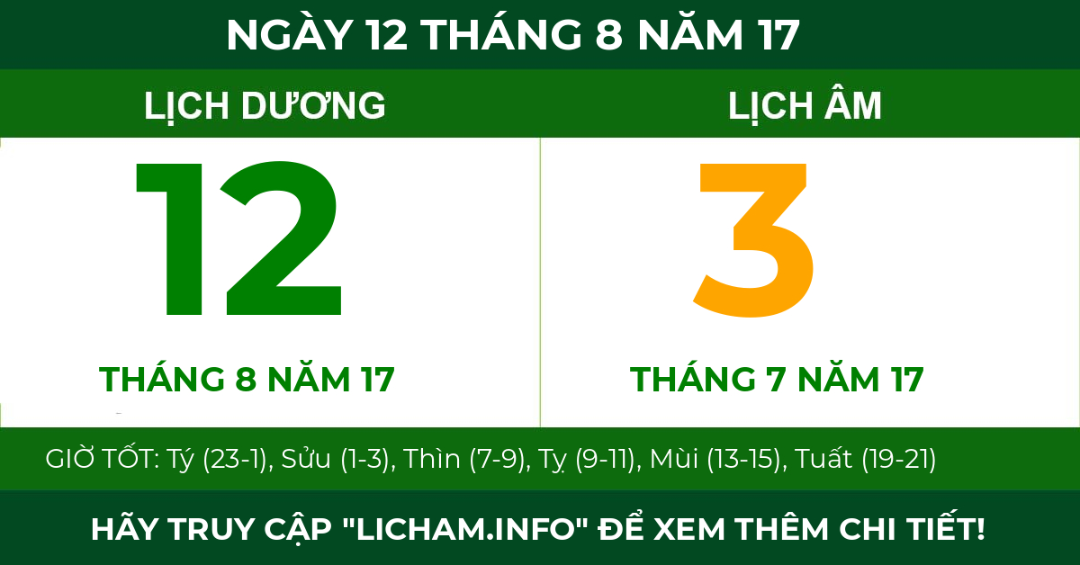 lịch âm ngày 12 tháng 8 năm 17