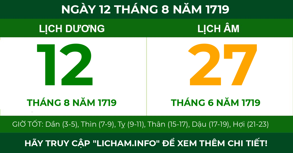 lịch âm ngày 12 tháng 8 năm 1719