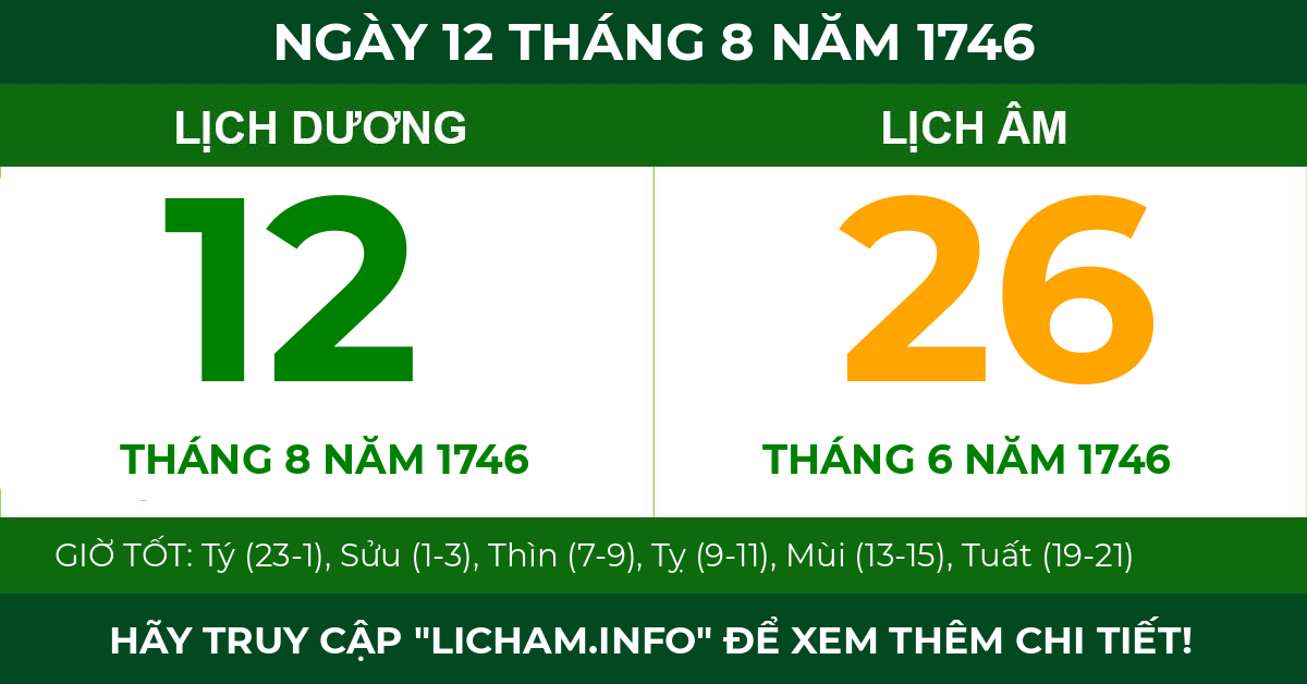 lịch âm ngày 12 tháng 8 năm 1746
