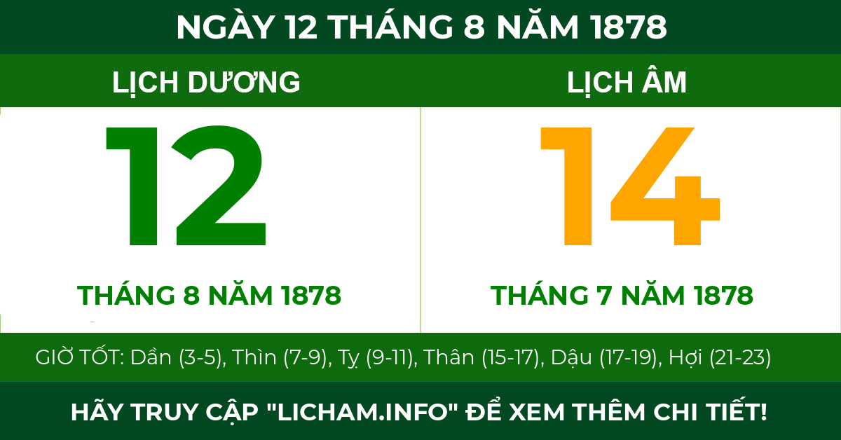 lịch âm ngày 12 tháng 8 năm 1878