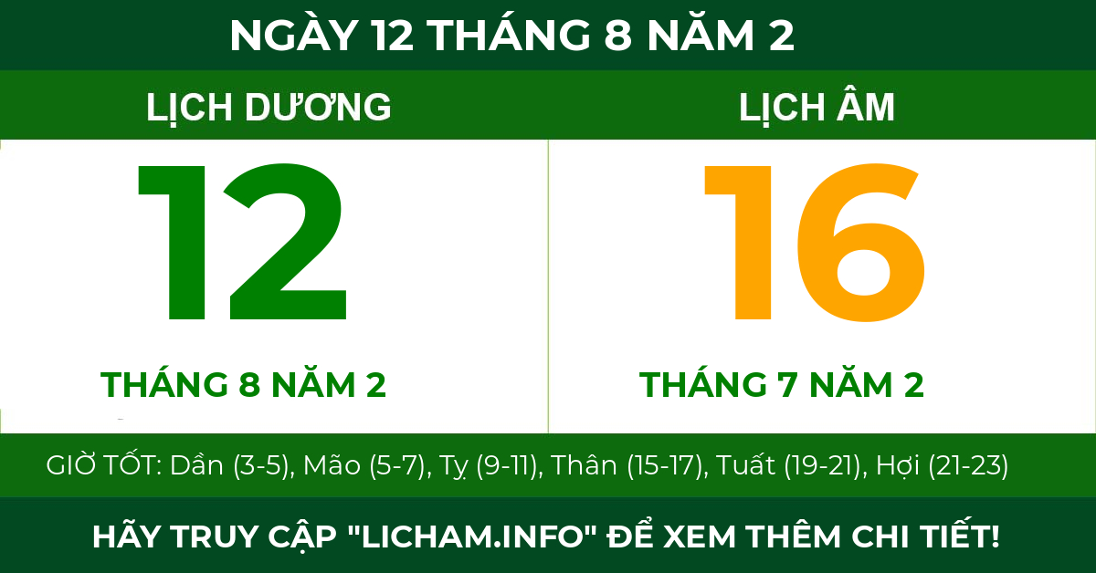 lịch âm ngày 12 tháng 8 năm 2